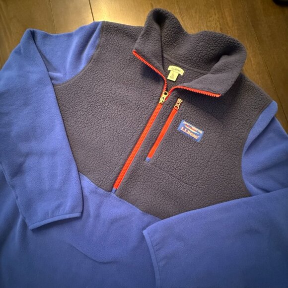 LL Bean XL Katahdin Microfleece Pullover Sweater Polartec USA Blue Red Unisex - Picture 1 of 8